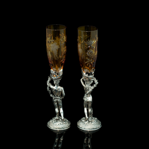 Хрустальные бокалы для вина "Адам и Ева" янтарные, на 2 персоны